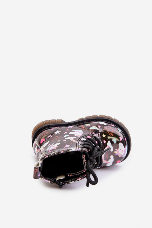 Calçados infantis quentes com zíperes Unicórnios cor preta Tiptop