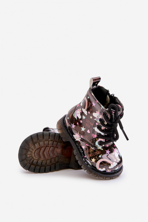 Calçados infantis quentes com zíperes Unicórnios cor preta Tiptop