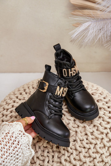 Botas Infantil Eko Pele aquecimento com salto decorado cor preta Gilian