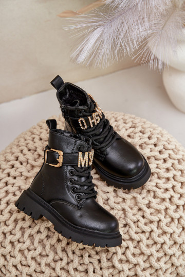 Botas Infantil Eko Pele aquecimento com salto decorado cor preta Gilian 2