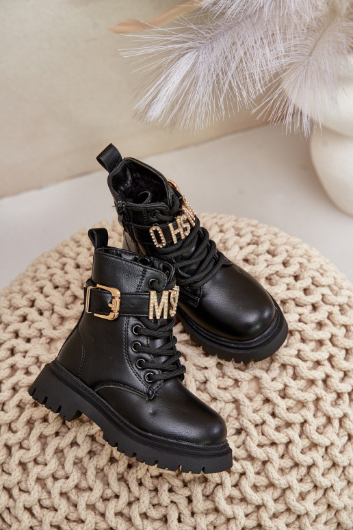 Botas Infantil Eko Pele aquecimento com salto decorado cor preta Gilian