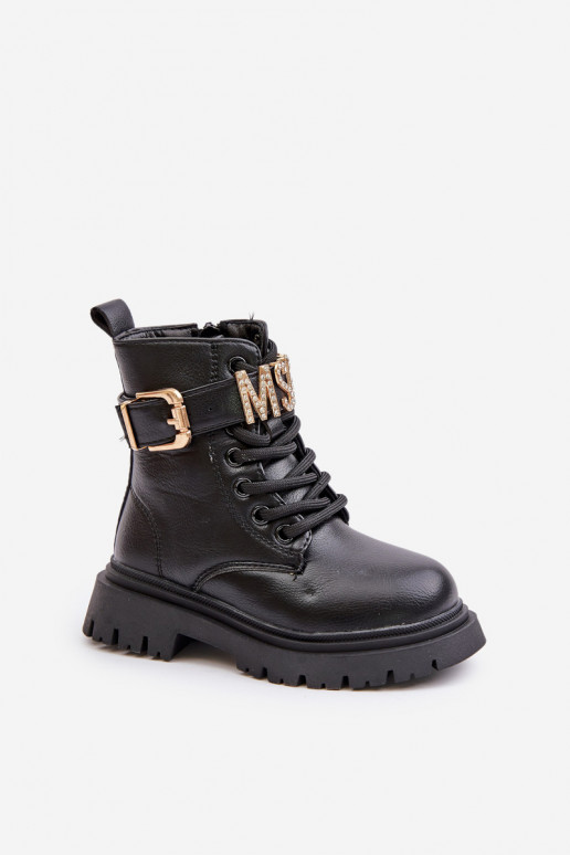 Botas Infantil Eko Pele aquecimento com salto decorado cor preta Gilian