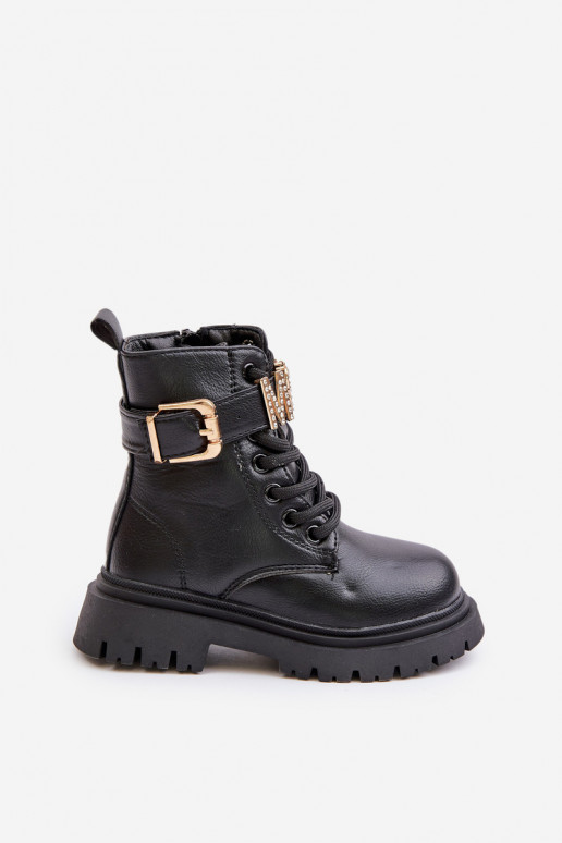 Botas Infantil Eko Pele aquecimento com salto decorado cor preta Gilian