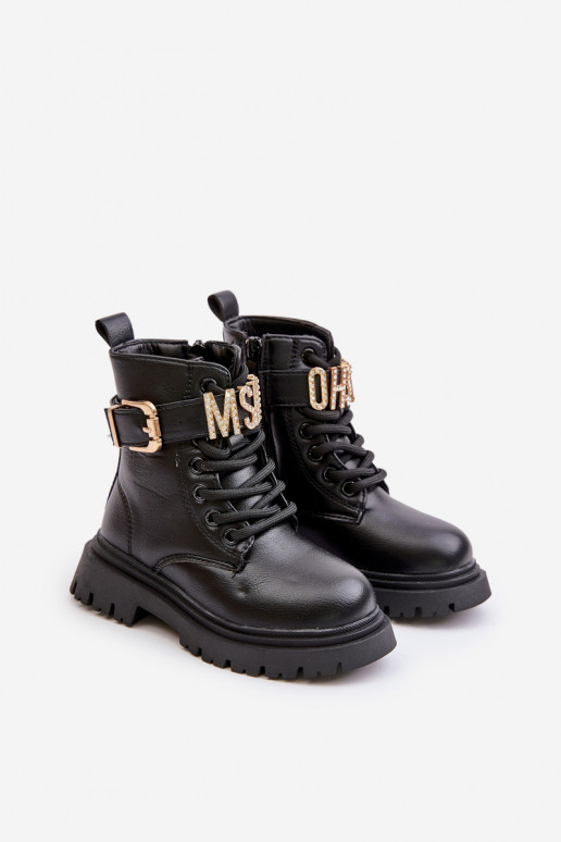 Botas Infantil Eko Pele aquecimento com salto decorado cor preta Gilian