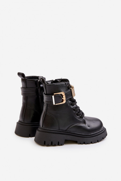 Botas Infantil Eko Pele aquecimento com salto decorado cor preta Gilian