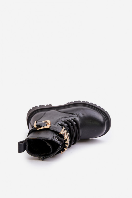 Botas Infantil Eko Pele aquecimento com salto decorado cor preta Gilian