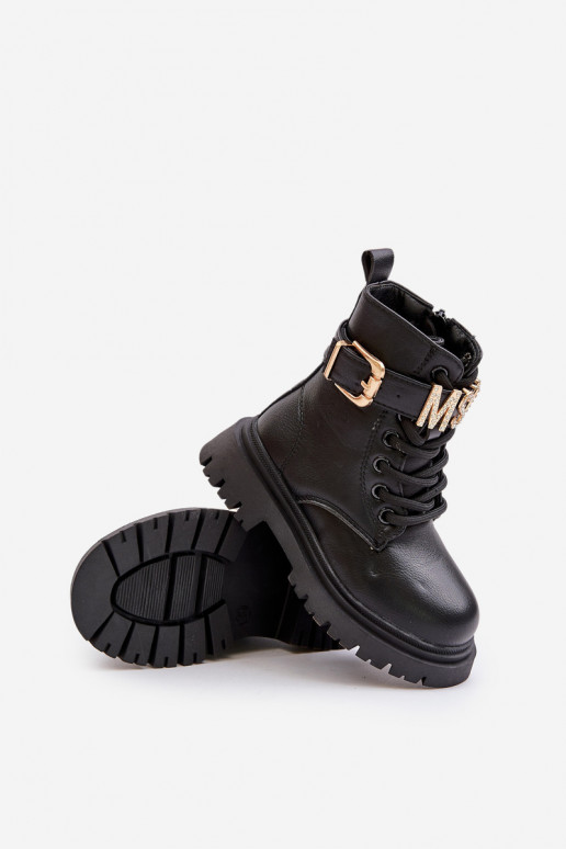 Botas Infantil Eko Pele aquecimento com salto decorado cor preta Gilian