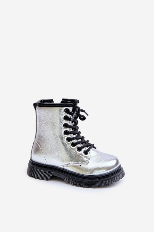 aquecimento Botas Infantil com efeito verniz Casal o castelo cor prata Novita