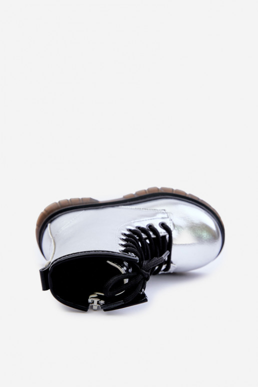 aquecimento Botas Infantil com efeito verniz Casal o castelo cor prata Novita