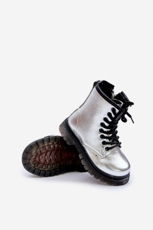 aquecimento Botas Infantil com efeito verniz Casal o castelo cor prata Novita