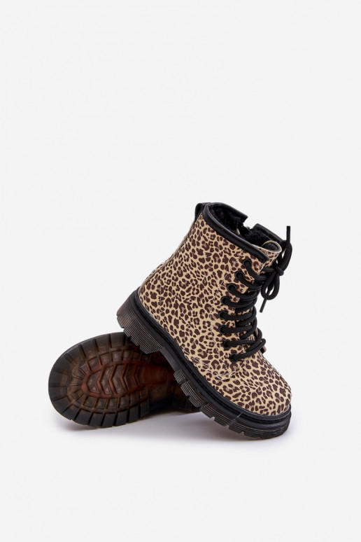 aquecimento Botas Infantil com padrões de pele de leopardo bege Nelanna