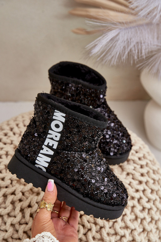 Botas infantis de neve Botas quentes com flocos brilhantes na cor preta Rebbica Botas infantis de neve Botas quentes com flocos brilhantes na cor preta Rebbica