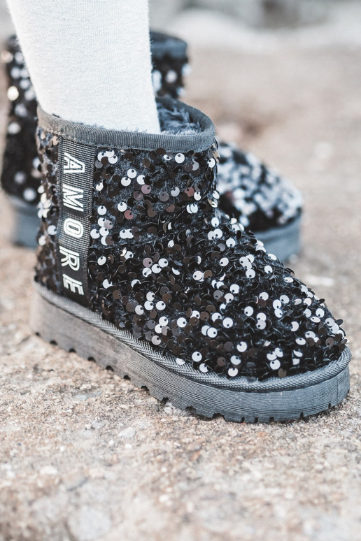 Botas infantis de neve Botas quentes com flocos brilhantes na cor preta Rebbica Botas infantis de neve Botas quentes com flocos brilhantes na cor preta Rebbica
