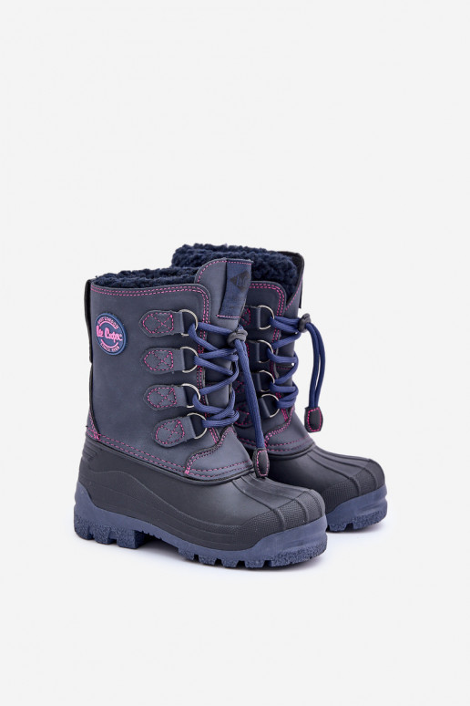 Alto esquentar Botas de neve Infantil com fecho de pressão Lee Cooper LCJ-24-44-2843K azul escuro