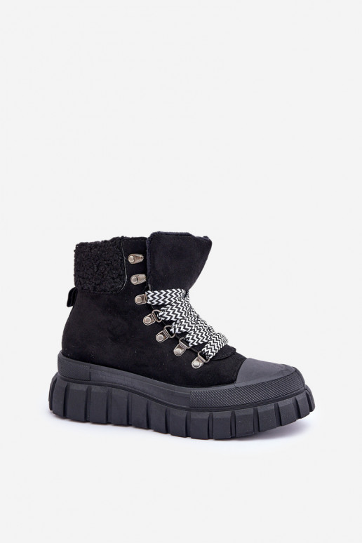 Botas forradas femininas com plataforma na cor preta Alcyhen