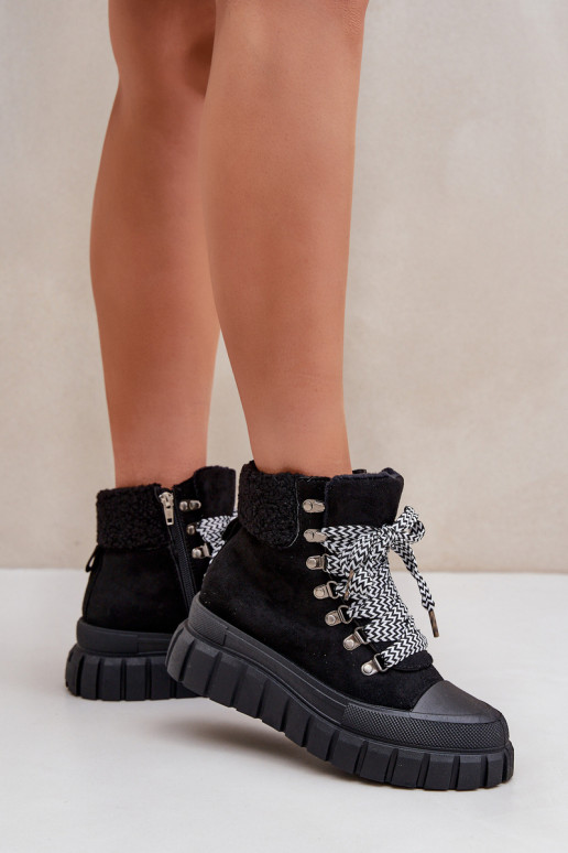 Botas forradas femininas com plataforma na cor preta Alcyhen