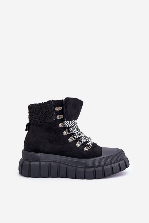 Botas forradas femininas com plataforma na cor preta Alcyhen