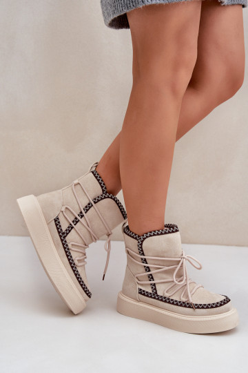 Botas de neve Feminino Z Haftem com uma plataforma cor de marfim Habilitadoleris