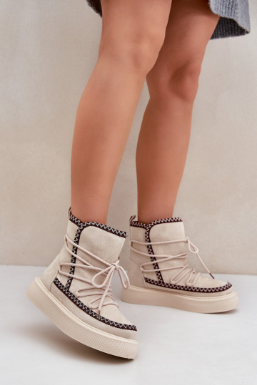 Botas de neve Feminino Z Haftem com uma plataforma cor de marfim Habilitadoleris 2