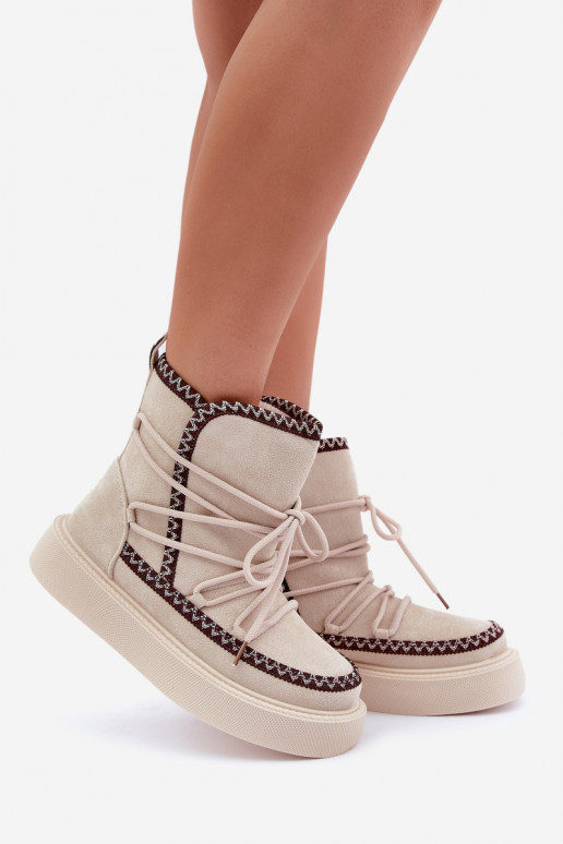 Botas de neve Feminino Z Haftem com uma plataforma cor de marfim Habilitadoleris Botas de neve Feminino Z Haftem com uma plataforma cor de marfim Habilitadoleris