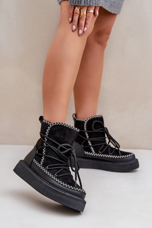Botas de neve Feminino Z Haftem com uma plataforma cor preta Habilitadoleris Botas de neve Feminino Z Haftem com uma plataforma cor preta Habilitadoleris
