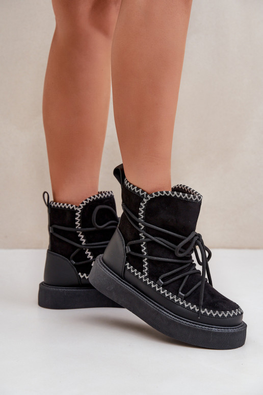 Botas de neve Feminino Z Haftem com uma plataforma cor preta Habilitadoleris Botas de neve Feminino Z Haftem com uma plataforma cor preta Habilitadoleris