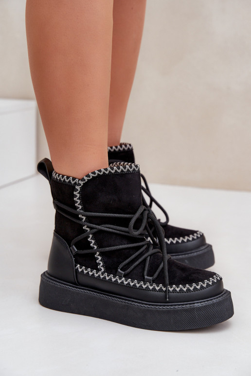 Botas de neve Feminino Z Haftem com uma plataforma cor preta Habilitadoleris Botas de neve Feminino Z Haftem com uma plataforma cor preta Habilitadoleris