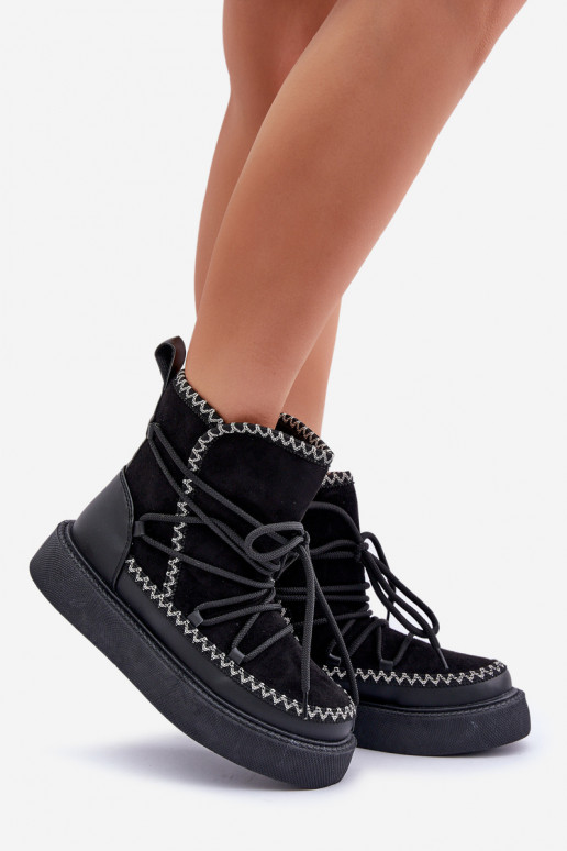 Botas de neve Feminino Z Haftem com uma plataforma cor preta Habilitadoleris Botas de neve Feminino Z Haftem com uma plataforma cor preta Habilitadoleris