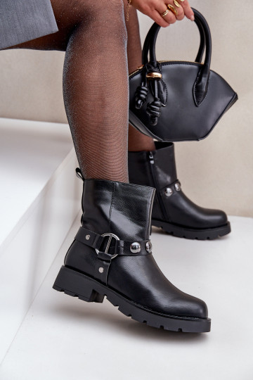 Botas com salto largo aquecimento com alças cor preta Felilania