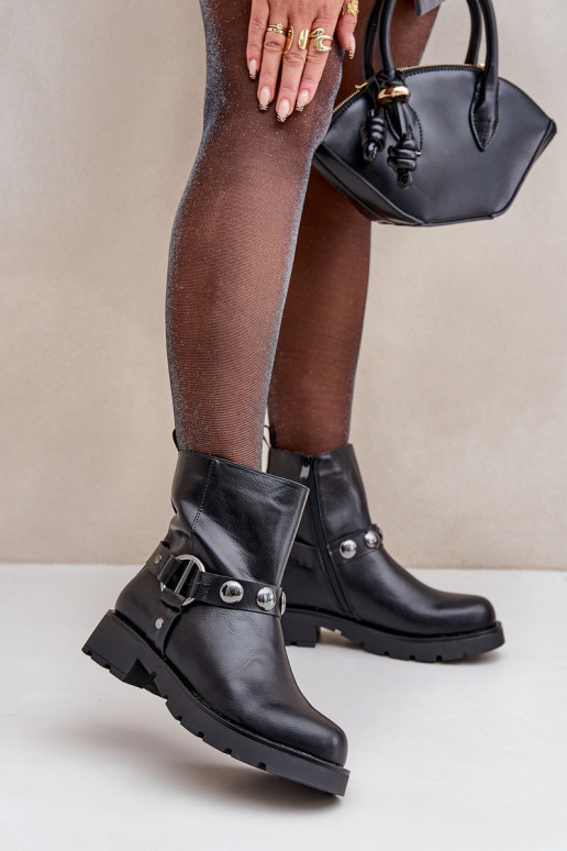 Botas com salto largo aquecimento com alças cor preta Felilania Botas com salto largo aquecimento com alças cor preta Felilania