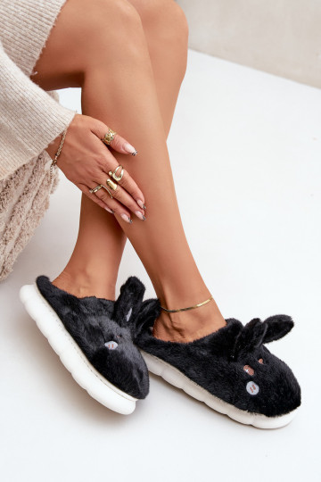 com um casaco de pele Chinelos Com um tema Króliczka cor preta Habilitadotasha