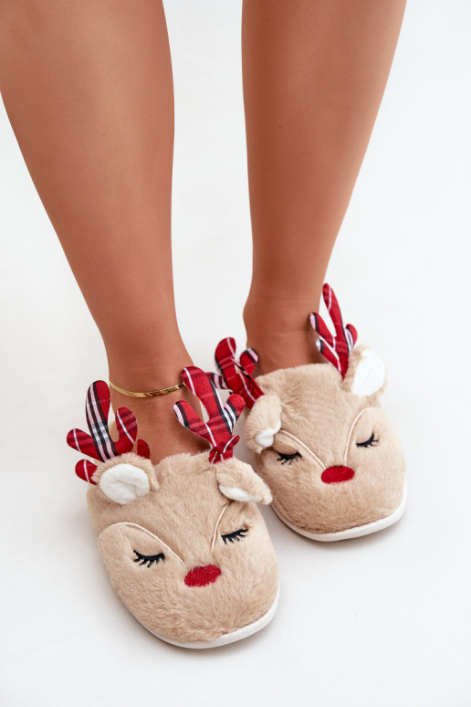 Chinelos de Natal com tema de renas na cor areia Sylaia