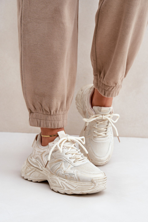 À modalo de tênis Feminino Z Przetarciami com uma plataforma bege SeladParaen À modalo de tênis Feminino Z Przetarciami com uma plataforma bege SeladParaen