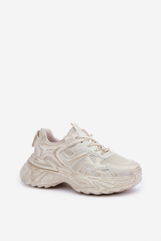 Botas estilo sneakers femininas Z Przetarciami com plataforma na cor areia SeladĮen