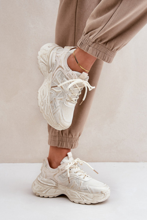 Botas estilo sneakers femininas Z Przetarciami com plataforma na cor areia SeladĮen