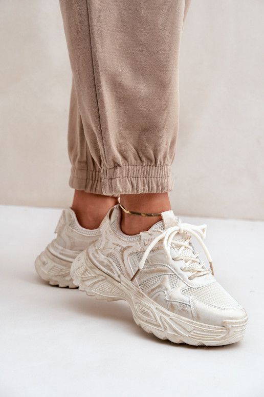 Botas estilo sneakers femininas Z Przetarciami com plataforma na cor areia SeladĮen