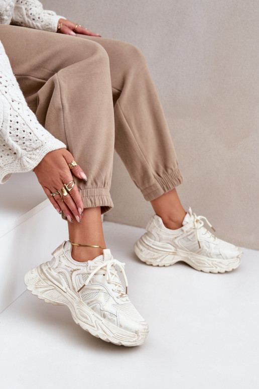 Botas estilo sneakers femininas Z Przetarciami com plataforma na cor areia SeladĮen