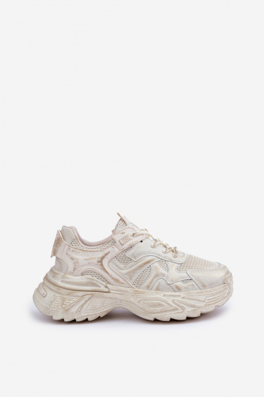 À modalo de tênis Feminino Z Przetarciami com uma plataforma bege SeladParaen À modalo de tênis Feminino Z Przetarciami com uma plataforma bege SeladParaen