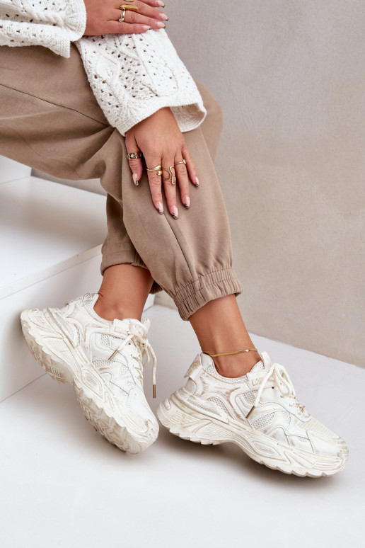Botas estilo sneakers femininas Z Przetarciami com plataforma na cor areia SeladĮen