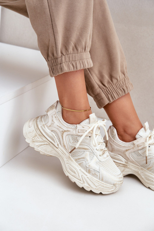 Botas estilo sneakers femininas Z Przetarciami com plataforma na cor areia SeladĮen