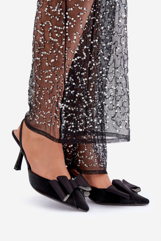  sapatos de salto alto com fitas cor preta Selatea