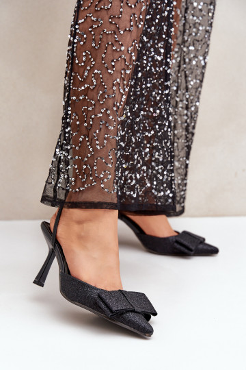 Sapatos de salto alto brilhantes com fitas cor preta Gredan