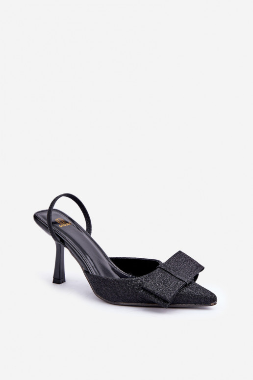 Sapatos de salto alto brilhantes com laços na cor preta Gredan
