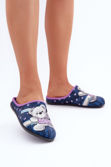 sapato caseiro Feminino Chinelos Com Urso Inblu GF000025 azul escuro