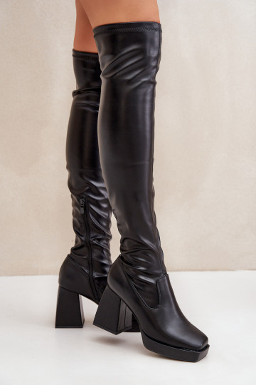 Ajuste justo botas acima do joelho com salto cor preta Sanniraen