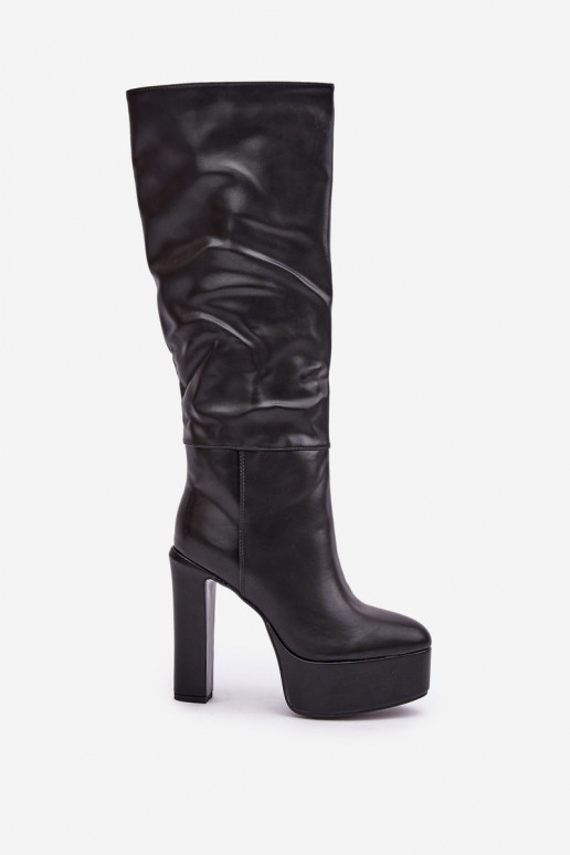 botas com salto e plataforma de couro ecológico cor preta Felilorn