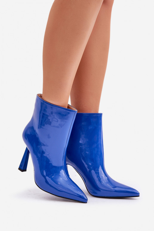 com efeito verniz Botas Habilitado Szpice Um modelo atraente cor azul Seliri com efeito verniz Botas Habilitado Szpice Um modelo atraente cor azul Seliri