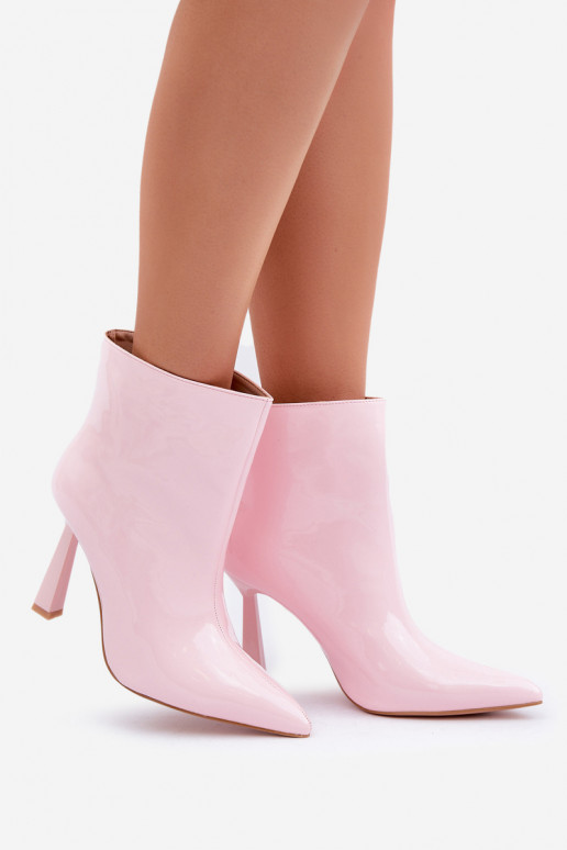 Botas de Salto com Efeito Laqueado Szpice modelo Slip-On em tom rosa claro Seliri