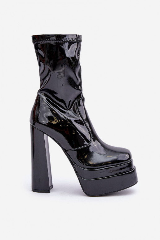 com efeito verniz Botas com uma plataforma I EMysokim Registro cor preta Lotisha com efeito verniz Botas com uma plataforma I EMysokim Registro cor preta Lotisha