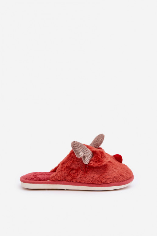 Chinelo feminino com pelúcia com tema de renas na cor coral Sennalith